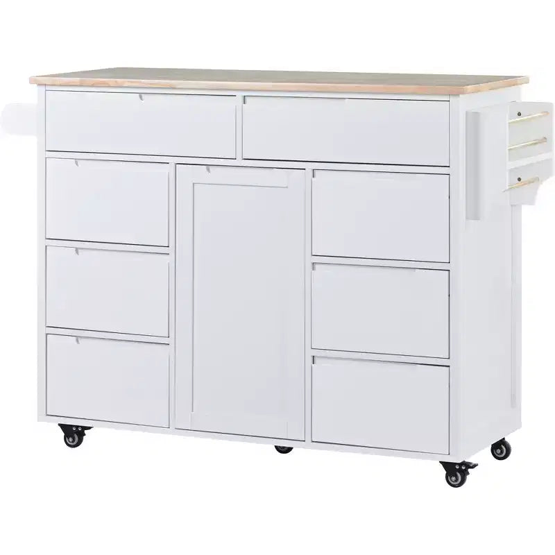 Carrello da cucina bianco mobile con 8 cassetti e 5 ruote, monoposto