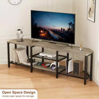 Mobile TV Marrone/Grigio da 67" con luci LED e prese di corrente, adatto a TV fino a 75"