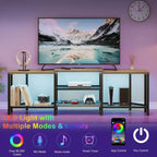 Mobile TV Marrone/Grigio da 67" con luci LED e prese di corrente, adatto a TV fino a 75"
