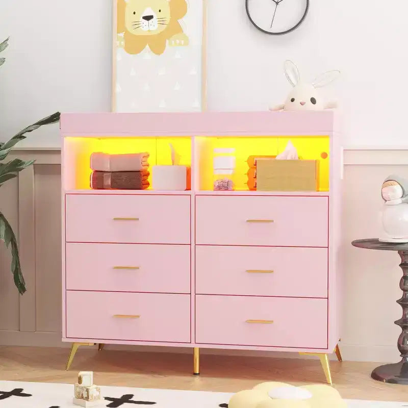 Cassettiera Nera / Rosa / Bianca con Fasciatoio Superiore, a 6 Cassetti per 1