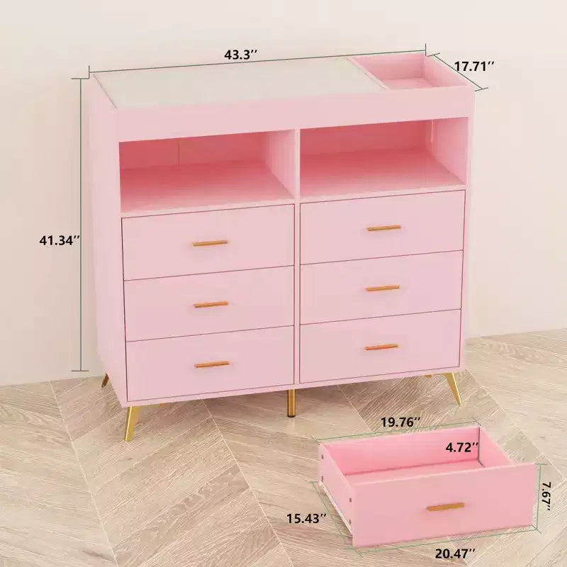 Cassettiera Nera / Rosa / Bianca con Fasciatoio Superiore, a 6 Cassetti per 1