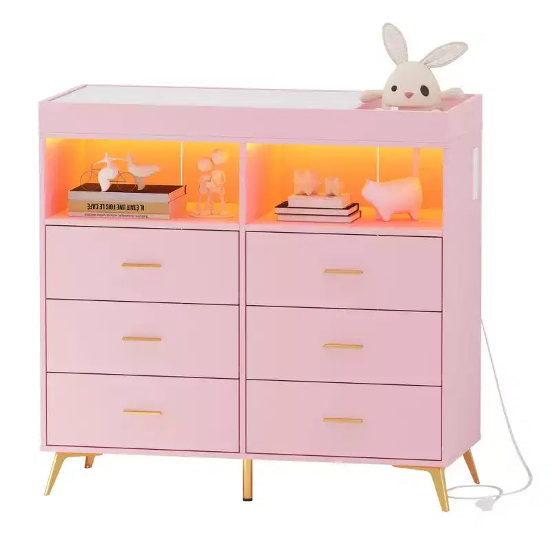 Cassettiera Nera / Rosa / Bianca con Fasciatoio Superiore, a 6 Cassetti per 1