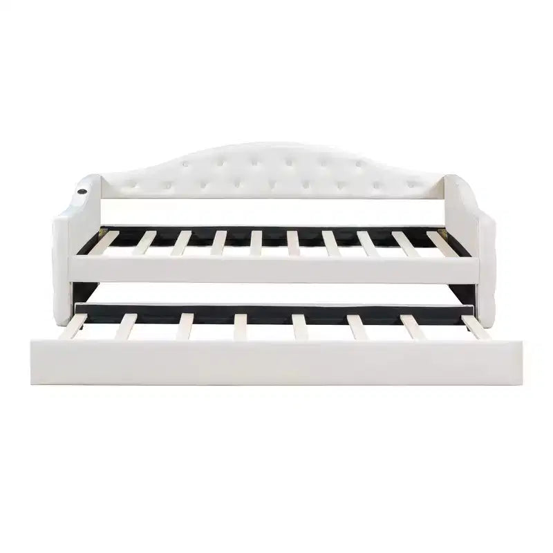 Daybed in Velluto Trapuntato Beige/Rosa con Letto Estraibile, USB e Ricarica Type-C, Twin, Posti Letto 2