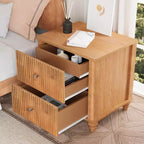 Comodino scanalato beige/naturale/noce con cassetti, set da 2