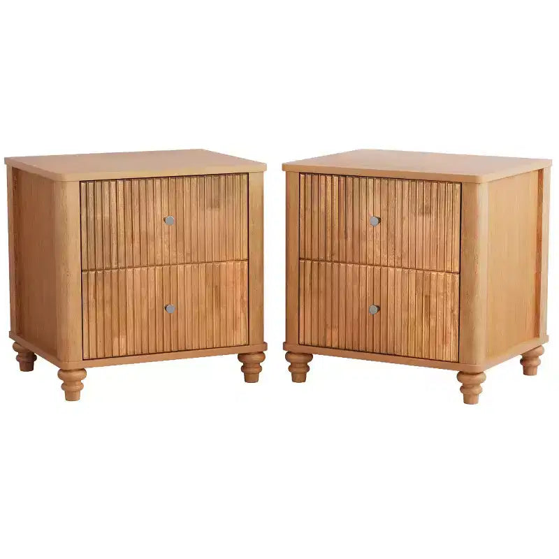 Comodino scanalato beige/naturale/noce con cassetti, set da 2