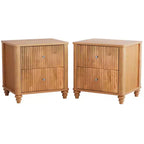 Comodino scanalato beige/naturale/noce con cassetti, set da 2