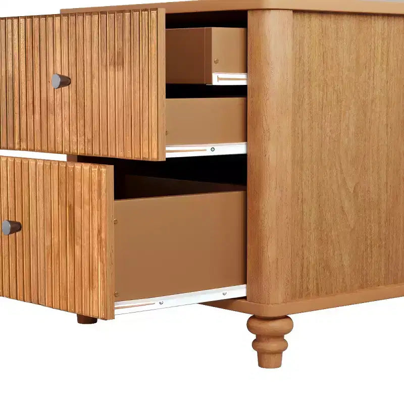 Comodino scanalato beige/naturale/noce con cassetti, set da 2