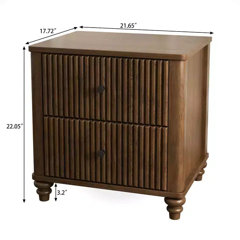 Comodino scanalato beige/naturale/noce con cassetti, set da 2