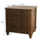 Comodino scanalato beige/naturale/noce con cassetti, set da 2