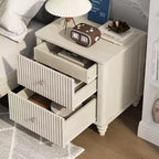 Comodino scanalato beige/naturale/noce con cassetti, set da 2