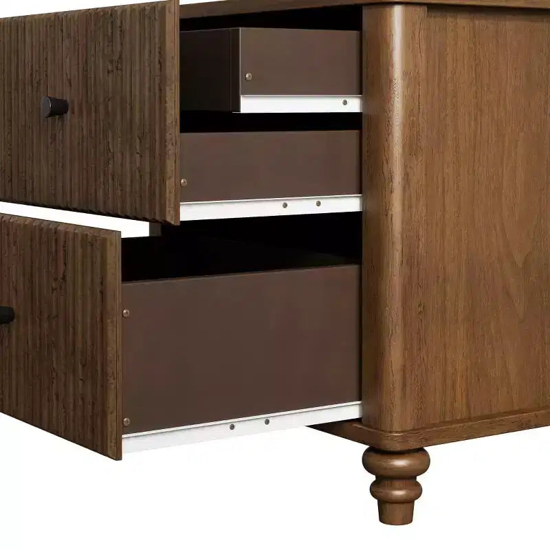 Comodino scanalato beige/naturale/noce con cassetti, set da 2