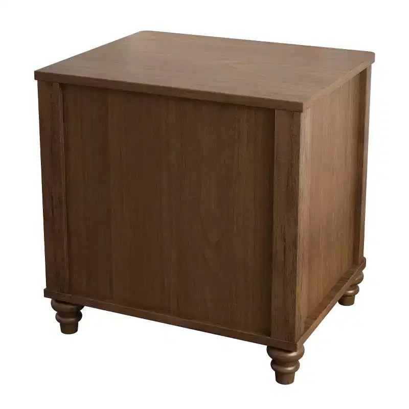 Comodino scanalato beige/naturale/noce con cassetti, set da 2