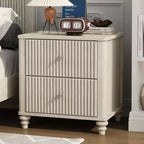 Comodino scanalato beige/naturale/noce con cassetti, set da 2
