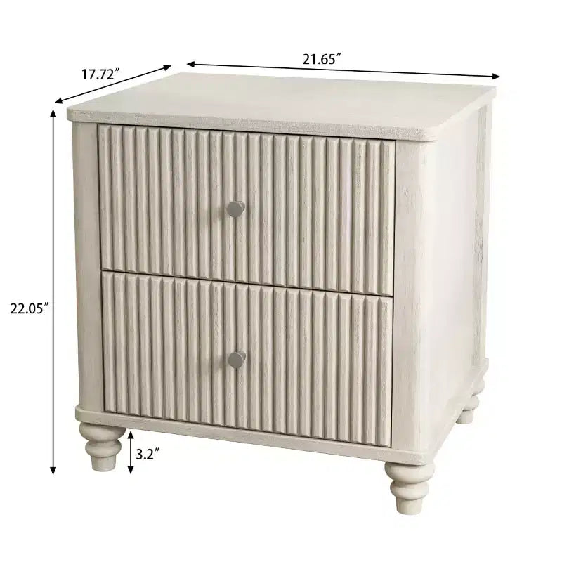 Comodino scanalato beige/naturale/noce con cassetti, set da 2