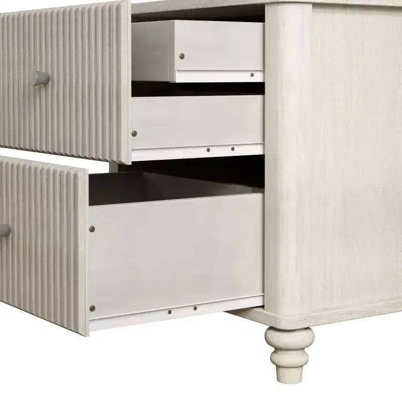 Comodino scanalato beige/naturale/noce con cassetti, set da 2