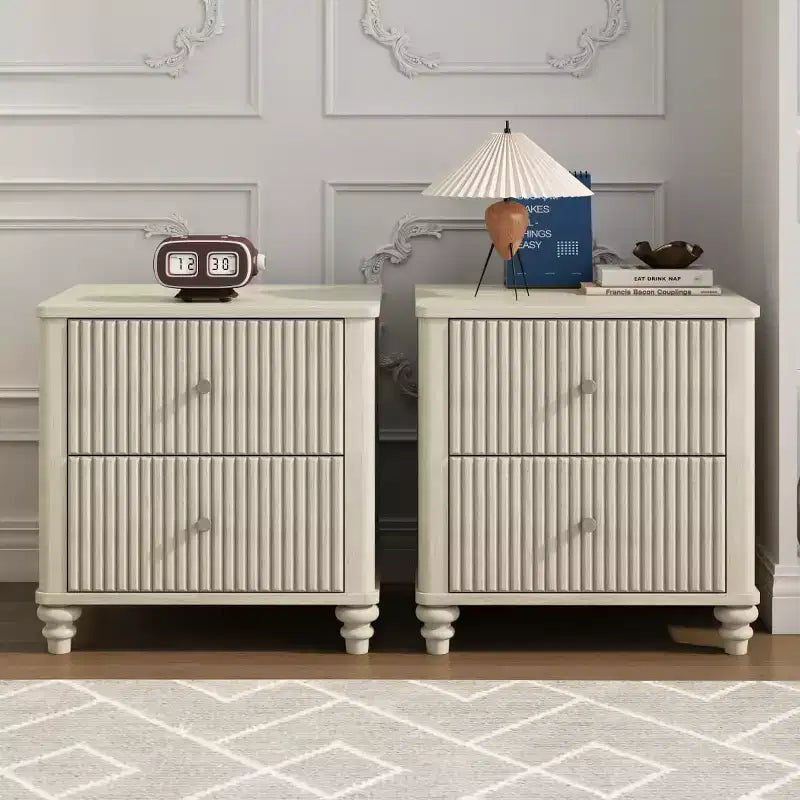 Nightstand Set of 2 with Fluted Design and Storage Drawers, Bedside Table for Bedroom, Living Room, Entryway - Panipeachy
