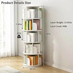 Torre Libreria Girevole a 360° a 5 Ripiani, Bianco Caldo, Salvaspazio, Per Utente Singolo