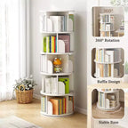 Torre Libreria Girevole a 360° a 5 Ripiani, Bianco Caldo, Salvaspazio, Per Utente Singolo