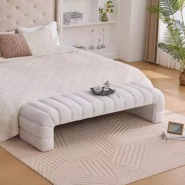 TUYOHW Modern Ottoman Bench with Chenille Tufted Upholstered End of Bed Bench Rectangle Daybed Chaise Vanity Stool for Living Room, Entryway
