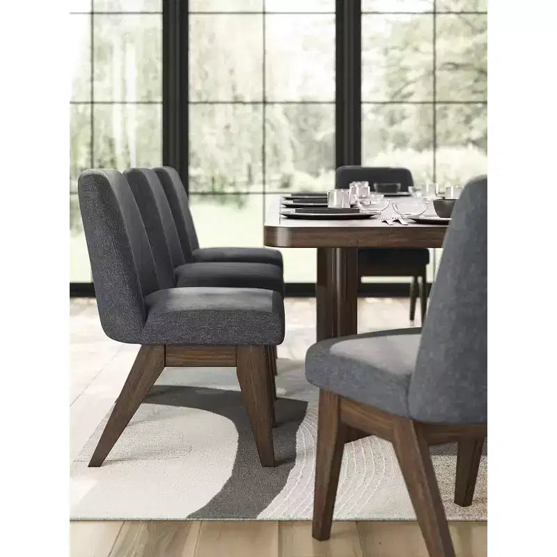 Sedia da pranzo con schienale alto imbottita grigio scuro, set da 2