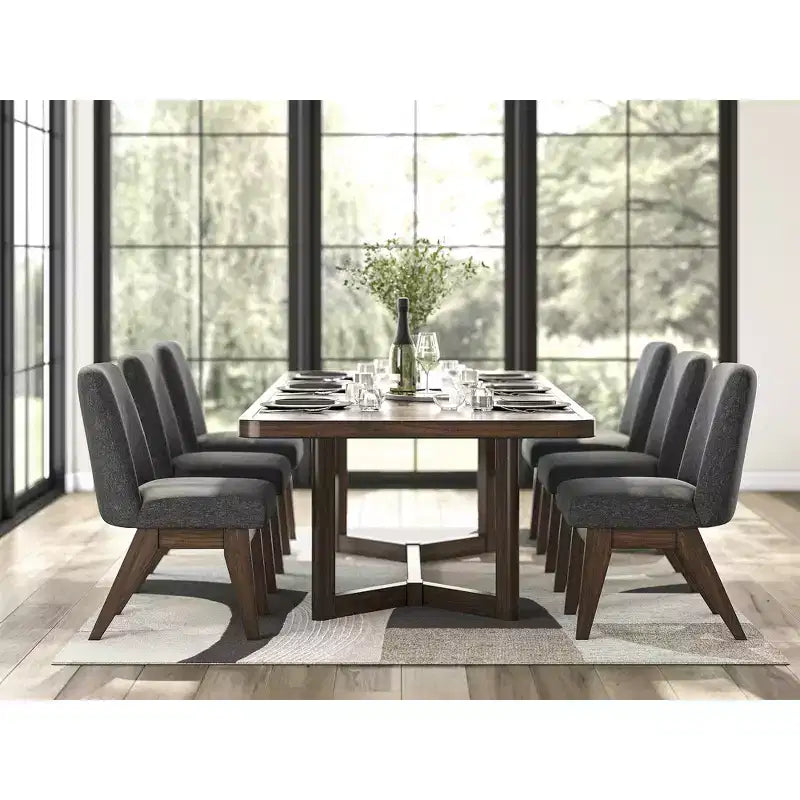 Sedia da pranzo con schienale alto imbottita grigio scuro, set da 2