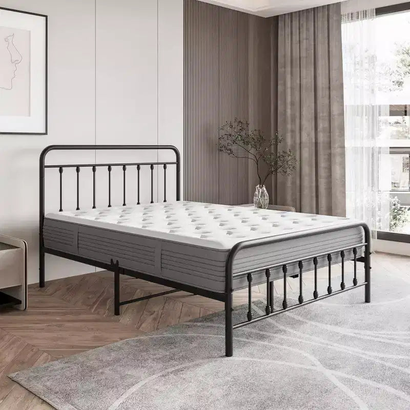 Struttura letto a piattaforma in metallo nero, matrimoniale, per 1 persona