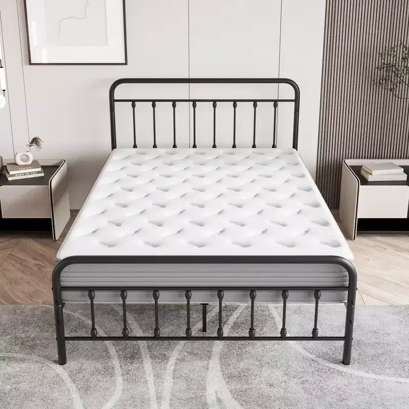 Struttura letto a piattaforma in metallo nero, matrimoniale, per 1 persona