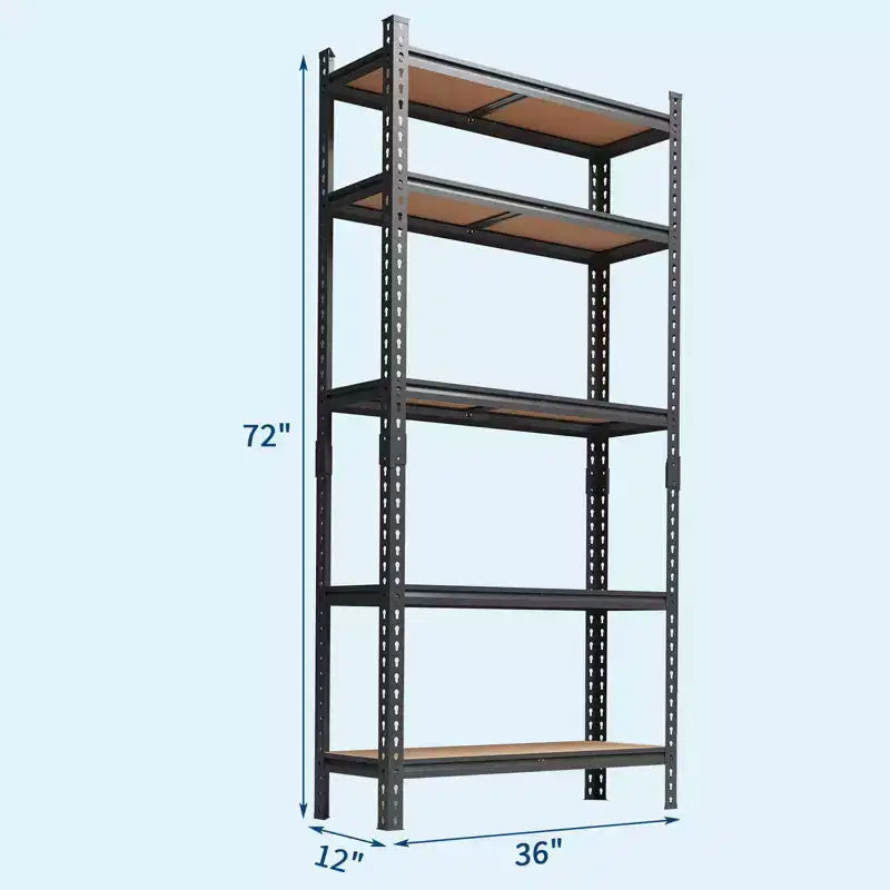 Scaffale in metallo nero a 5 ripiani, regolabile, per garage/dispensa/cantina