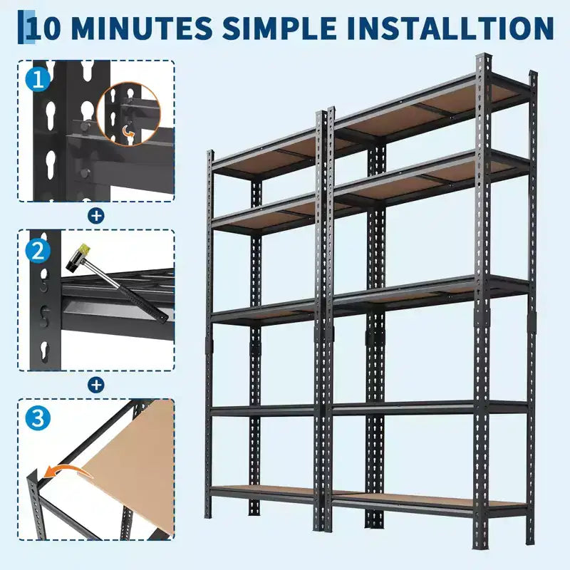 Scaffale in metallo nero a 5 ripiani, regolabile, per garage/dispensa/cantina
