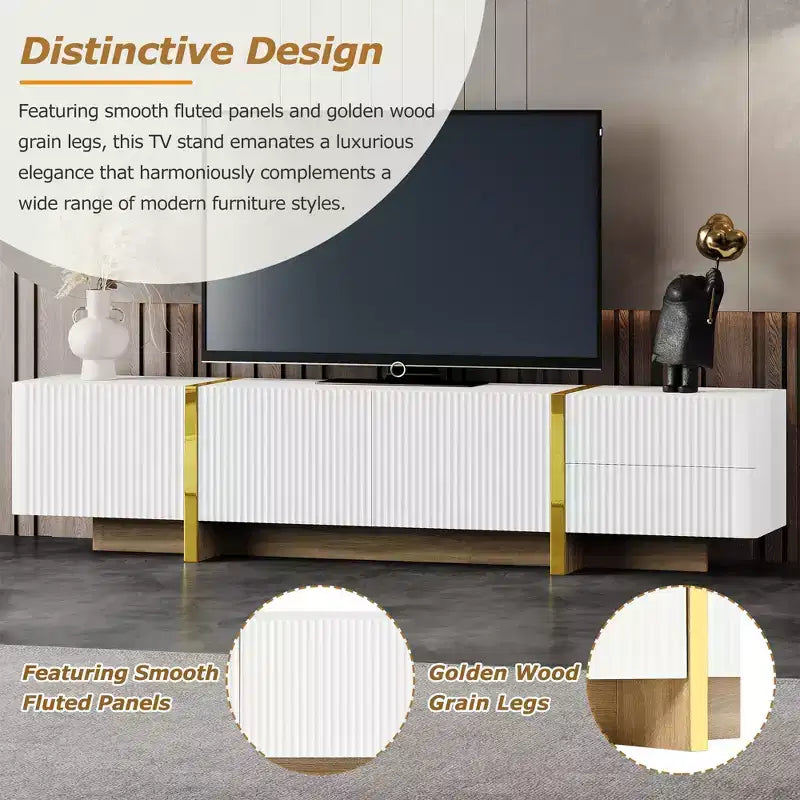 Mobile Porta TV Moderno Bianco/Nero da 190 cm con Ante e Cassetti, Adatto per TV fino a 80"