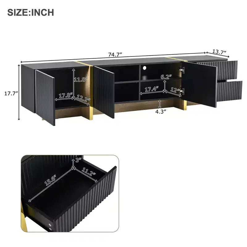 Mobile Porta TV Moderno Bianco/Nero da 190 cm con Ante e Cassetti, Adatto per TV fino a 80"