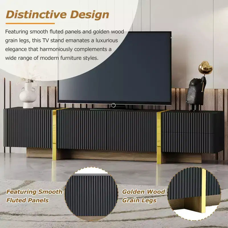 Mobile Porta TV Moderno Bianco/Nero da 190 cm con Ante e Cassetti, Adatto per TV fino a 80"