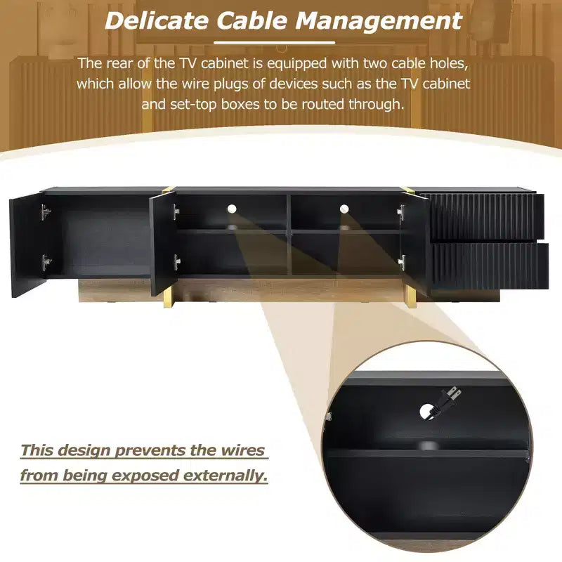 Mobile Porta TV Moderno Bianco/Nero da 190 cm con Ante e Cassetti, Adatto per TV fino a 80"