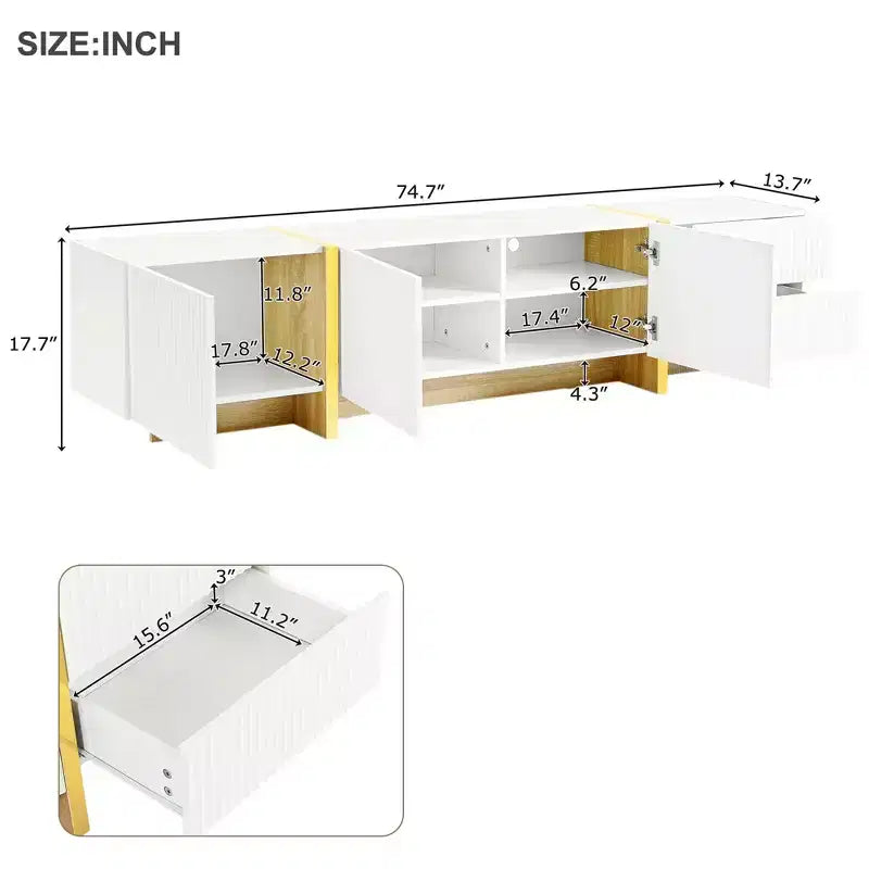 Mobile Porta TV Moderno Bianco/Nero da 190 cm con Ante e Cassetti, Adatto per TV fino a 80"