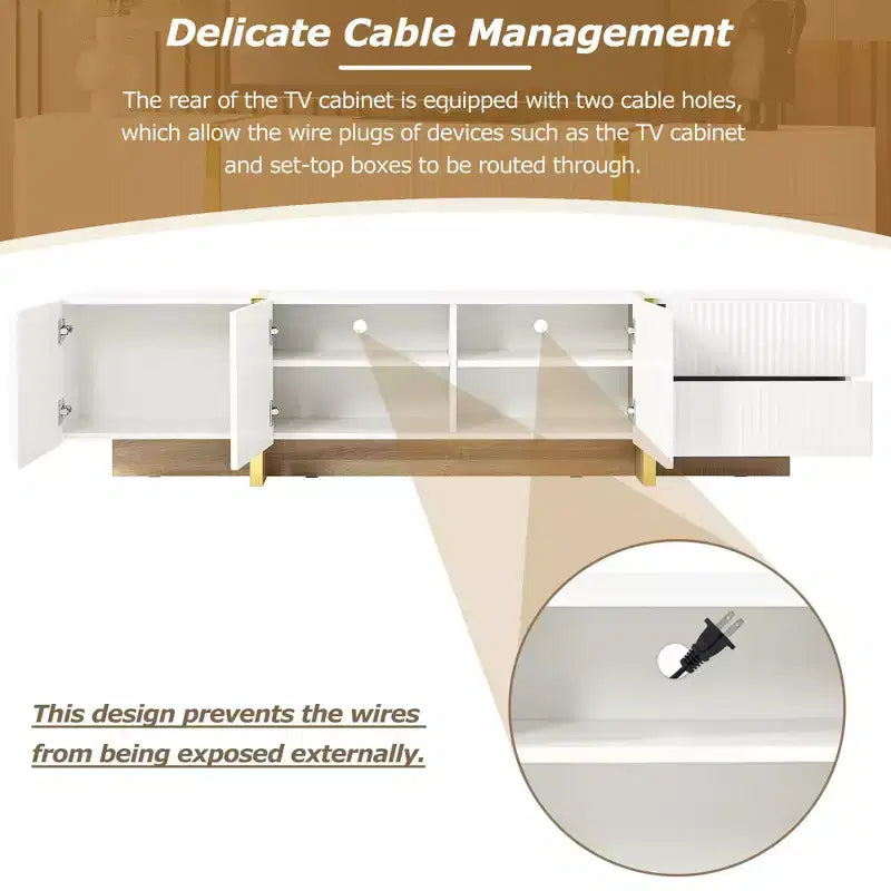 Mobile Porta TV Moderno Bianco/Nero da 190 cm con Ante e Cassetti, Adatto per TV fino a 80"