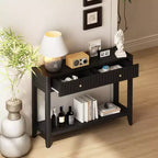 Consolle nera con cassetto e ripiano, stile moderno