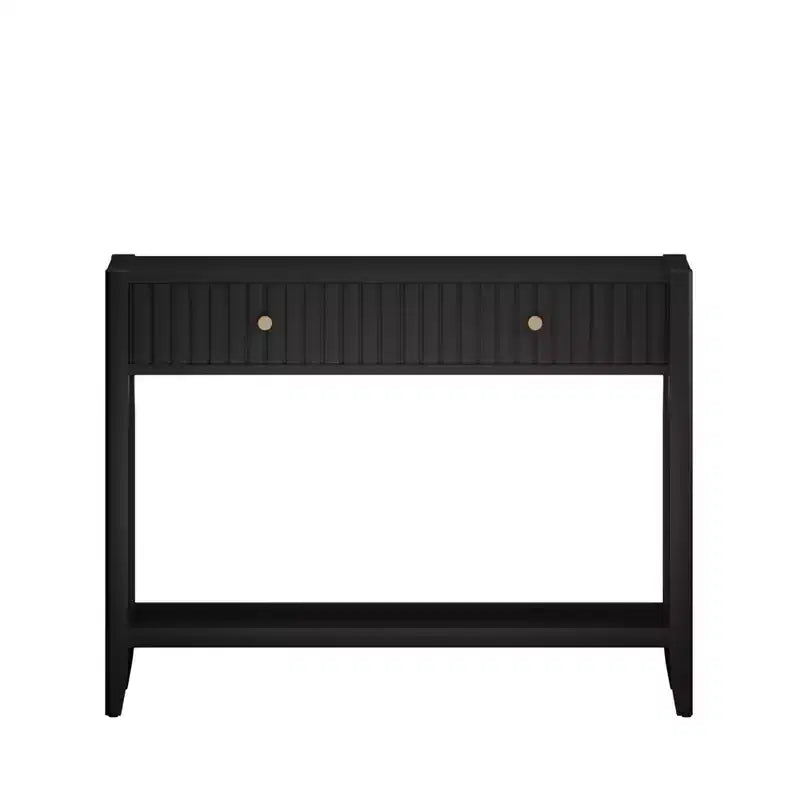 Consolle nera con cassetto e ripiano, stile moderno