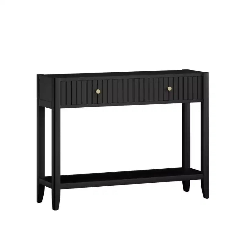 Consolle nera con cassetto e ripiano, stile moderno