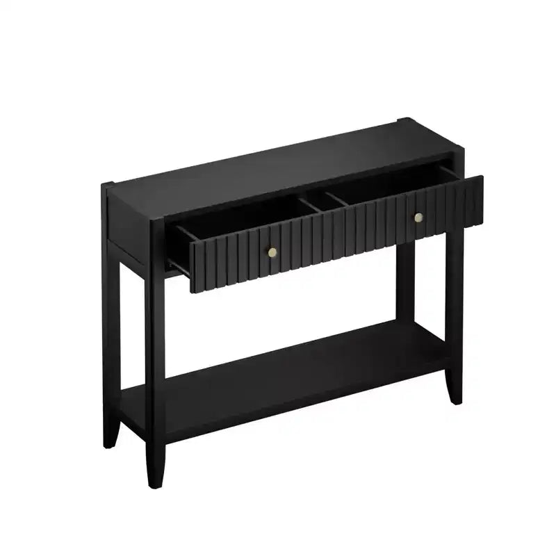 Consolle nera con cassetto e ripiano, stile moderno
