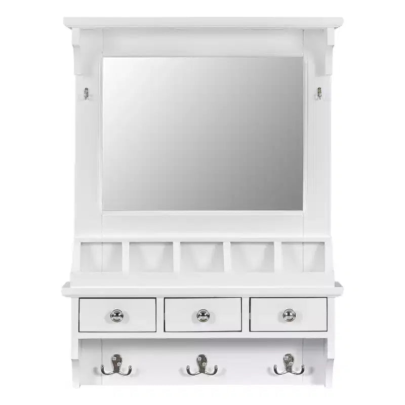 Mobile Toeletta Sospeso Bianco con Specchio, 3 Cassetti, 5 Tasche e 5 Ganci, 1 Persona