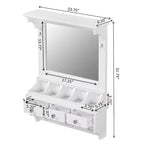 Mobile Toeletta Sospeso Bianco con Specchio, 3 Cassetti, 5 Tasche e 5 Ganci, 1 Persona