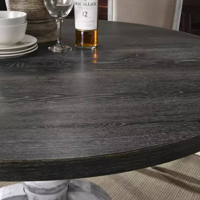 Tavolo da pranzo rotondo con piedistallo marrone e grigio, 4 posti