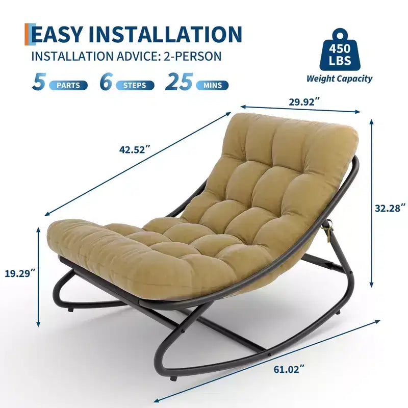 Poltrona a dondolo Papasan a forma di uovo color cuoio, imbottita, 1 posto a sedere