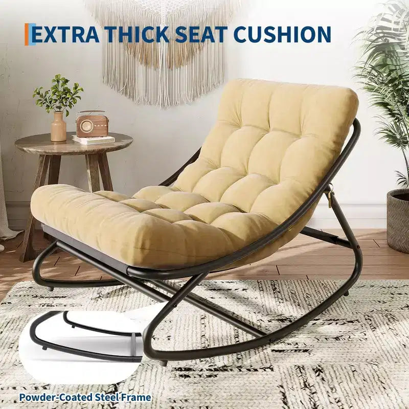 Poltrona a dondolo Papasan a forma di uovo color cuoio, imbottita, 1 posto a sedere