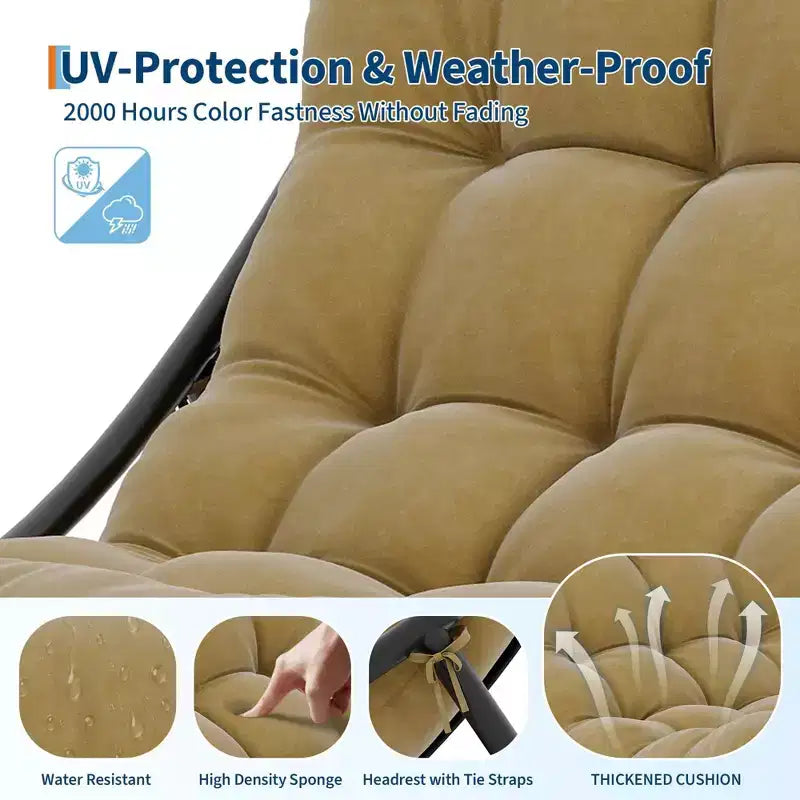 Poltrona a dondolo Papasan a forma di uovo color cuoio, imbottita, 1 posto a sedere
