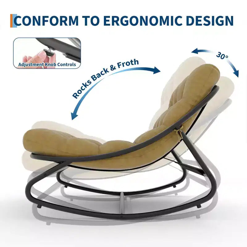 Poltrona a dondolo Papasan a forma di uovo color cuoio, imbottita, 1 posto a sedere