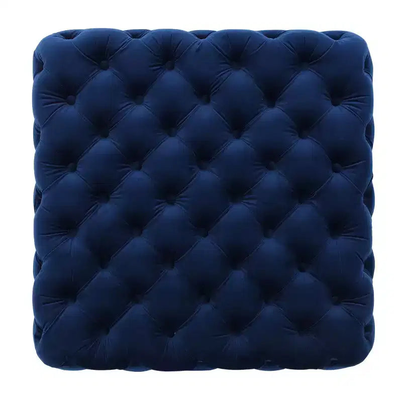 Panca Pouf Quadrata in Velluto Grigio/Blu Navy, Seduta Singola