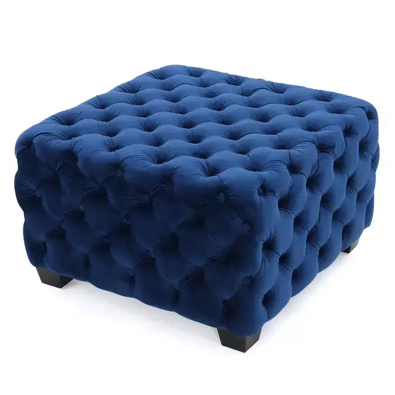 Panca Pouf Quadrata in Velluto Grigio/Blu Navy, Seduta Singola