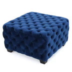 Panca Pouf Quadrata in Velluto Grigio/Blu Navy, Seduta Singola