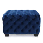 Panca Pouf Quadrata in Velluto Grigio/Blu Navy, Seduta Singola
